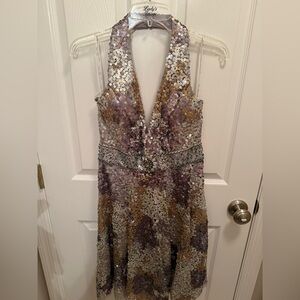 Sequin Halter Cocktail Dress - Mainly silver sequins NWT size 8 Y2K